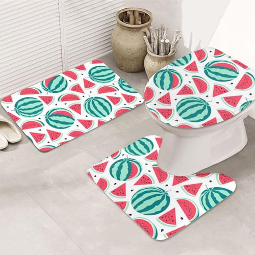 3-teiliges Badezimmerteppich-Set, ultraweich, rutschfest, Badteppich und saugfähige Badematte, Obst-Wassermelonen-Badezimmerteppich, Badewanne, Dusche von SMSJTMWHN
