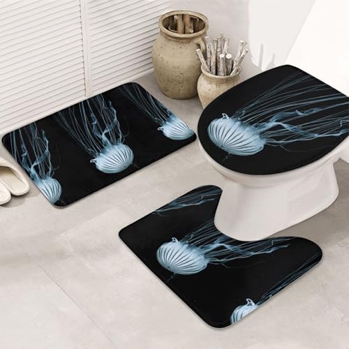 3-teiliges Badezimmerteppich-Set, ultraweich, rutschfest, Badteppich und saugfähige Badematte, Quallen, Badezimmerteppiche, Badewanne, Dusche von SMSJTMWHN