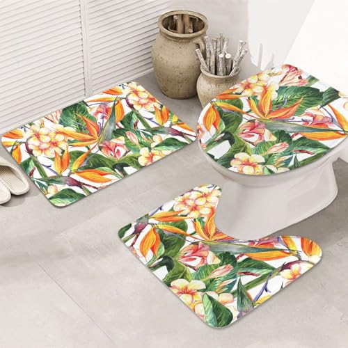 3-teiliges Badezimmerteppich-Set, ultraweich, rutschfest, Badteppich und saugfähige Badematte, bunte Blumen, Badezimmerteppich, Badewanne, Dusche von SMSJTMWHN