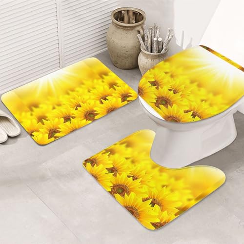 3-teiliges Badezimmerteppich-Set, ultraweich, rutschfest, Badteppich und saugfähige Badematte, gelbe Sonnenblumen, Badezimmerteppiche, Badewanne, Dusche von SMSJTMWHN