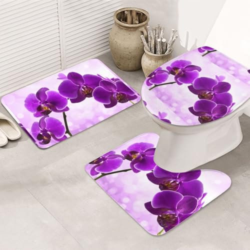 3-teiliges Badezimmerteppich-Set, ultraweich, rutschfest, Badteppich und saugfähige Badematte, violette Blume, Badezimmerteppich, Badewanne, Dusche von SMSJTMWHN