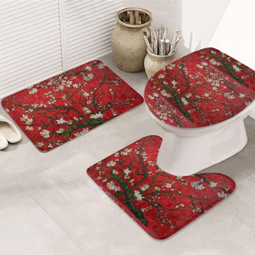 3-teiliges Badezimmerteppich-Set, ultraweich, rutschfest, Badteppich und saugfähige Badematte, wasserdicht mit Blumen-Badezimmerteppichen, Badewanne, Dusche von SMSJTMWHN