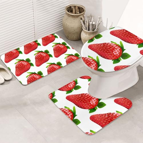 3-teiliges Badezimmerteppich-Set, ultraweich, rutschfester Badteppich und saugfähige Badematte, Erdbeer-Clipart Badezimmerteppiche, Badewanne, Dusche von SMSJTMWHN
