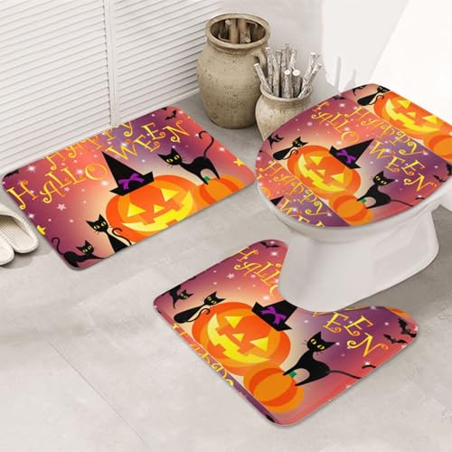 3-teiliges Badezimmerteppich-Set, ultraweich, rutschfester Badteppich und saugfähige Badematte, Happy Halloween Day, Badezimmerteppich, Badewanne, Dusche von SMSJTMWHN