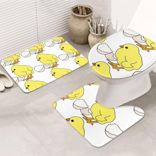 3-teiliges Badezimmerteppich-Set, ultraweich, rutschfester Badteppich und saugfähige Badematte, Hühner-Badezimmerteppich, Badewanne, Dusche von SMSJTMWHN
