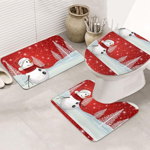 3-teiliges Badezimmerteppich-Set, ultraweich, rutschfester Badteppich und saugfähige Badematte, Merry Christmas Day, Badezimmerteppich, Badewanne, Dusche von SMSJTMWHN