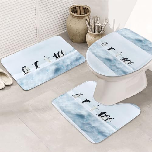 3-teiliges Badezimmerteppich-Set, ultraweich, rutschfester Badteppich und saugfähige Badematte, Pinguine, Badezimmerteppich, Badewanne, Dusche von SMSJTMWHN