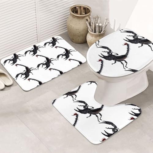3-teiliges Badezimmerteppich-Set, ultraweich, rutschfester Badteppich und saugfähige Badematte, Skorpion-Badezimmerteppich, Badewanne, Dusche von SMSJTMWHN