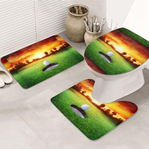 3-teiliges Badezimmerteppich-Set, ultraweich, rutschfester Badteppich und saugfähige Badematte, Sport-, Golfball-, Sonnenuntergangs-, Baum-, Badezimmerteppiche, Badewanne, Dusche von SMSJTMWHN