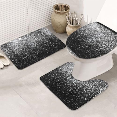 3-teiliges Badezimmerteppich-Set, ultraweich, rutschfester Badteppich und saugfähige Badematte, glänzender Silber-Glitzer, Badezimmerteppich, Badewanne, Dusche von SMSJTMWHN