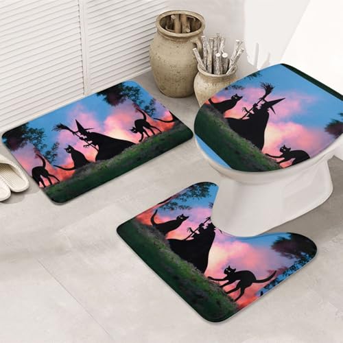 3-teiliges Badezimmerteppich-Set, ultraweich, rutschfester Badteppich und saugfähige Badematte, gruselige Halloween-Badezimmerteppiche, Badewanne, Dusche von SMSJTMWHN