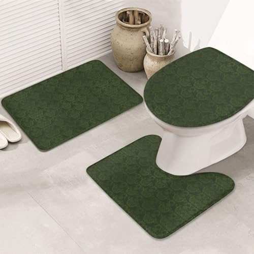 3-teiliges Badezimmerteppich-Set, ultraweich, rutschfester Badteppich und saugfähige Badematte, jägergrünes Blumenmuster, Badezimmerteppich, Badewanne, Dusche von SMSJTMWHN