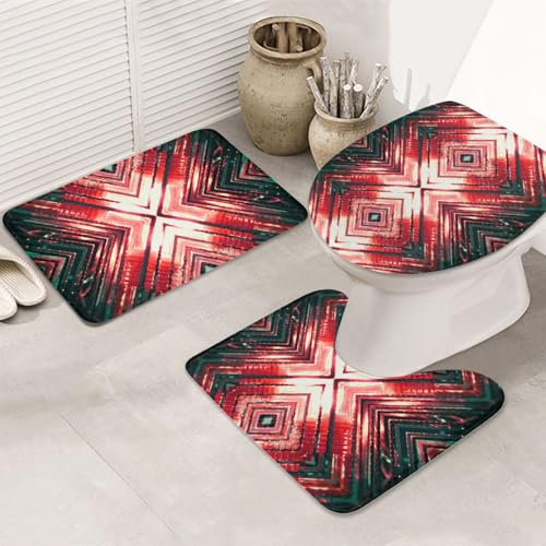 3-teiliges Badezimmerteppich-Set, ultraweich, rutschfester Badteppich und saugfähige Badematte, rote Linie, Badezimmerteppich, Badewanne, Dusche von SMSJTMWHN