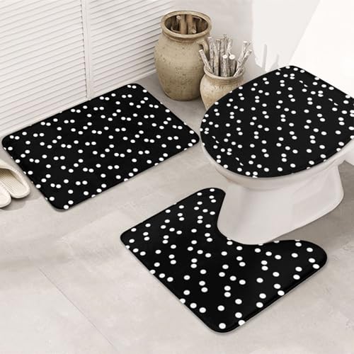 3-teiliges Badezimmerteppich-Set, ultraweich, rutschfester Badteppich und saugfähige Badematte, schwarz-weiß gepunktet, Badezimmerteppich, Badewanne, Dusche von SMSJTMWHN