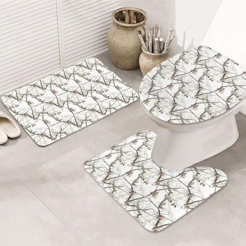 3-teiliges Badezimmerteppich-Set, ultraweich, rutschfester Badteppich und saugfähige Badematte, weißer Baum, Camouflage, Badezimmerteppich, Badewanne, Dusche von SMSJTMWHN