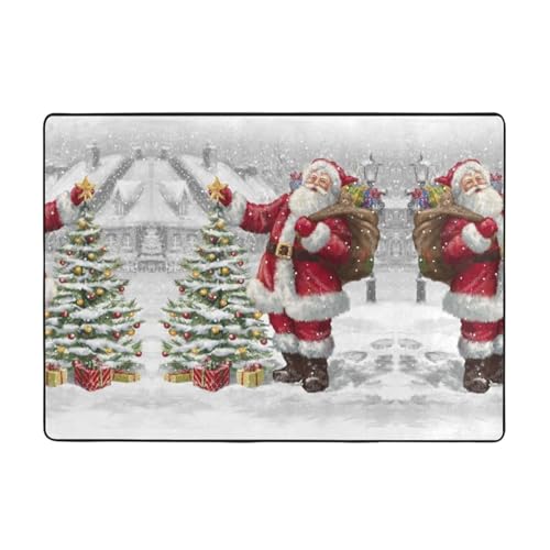Moderner Teppich, für den Innenbereich, Weihnachtsmann, Schneesichte, Teppiche für Schlafzimmer, Wohnzimmer, extra weich und bequem, perfekt für Hartholzböden, 203 x 147 cm von SMSJTMWHN