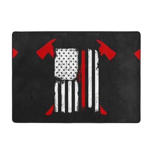 Moderner Teppich für den Innenbereich, Feuerwehrmann, amerikanische Flagge, Teppiche für Schlafzimmer, Wohnzimmer, extra weich und bequem, perfekt für Hartholzböden, 203 x 147 cm Moderner Teppich für den Innenbereich, Feuerwehrmann, amerikanische Flagge, Teppiche für Schlafzimmer, Wohnzimmer, extra weich und bequem, perfekt für Hartholzböden, 203 x 147 cm von SMSJTMWHN