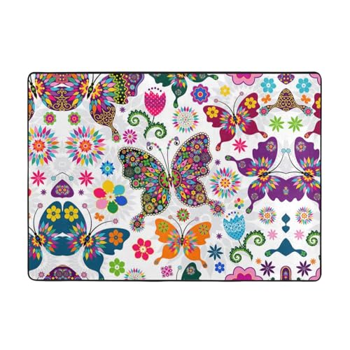 Moderner Teppich für den Innenbereich, Frühlingsblumen, Schmetterlingsteppiche für Schlafzimmer, Wohnzimmer, extra weich und bequem, perfekt für Hartholzböden, 203 x 147 cm Moderner Teppich für den Innenbereich, Frühlingsblumen, Schmetterlingsteppiche für Schlafzimmer, Wohnzimmer, extra weich und bequem, perfekt für Hartholzböden, 203 x 147 cm von SMSJTMWHN