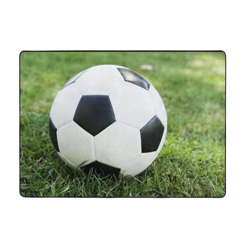 Moderner Teppich für den Innenbereich, Fußball auf Grasteppichen für Schlafzimmer, Wohnzimmer, extra weich und bequem, perfekt für Hartholzböden, 203 x 147 cm Moderner Teppich für den Innenbereich, Fußball auf Grasteppichen für Schlafzimmer, Wohnzimmer, extra weich und bequem, perfekt für Hartholzböden, 203 x 147 cm von SMSJTMWHN