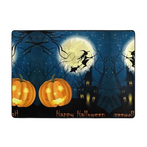 Moderner Teppich für den Innenbereich, Kürbis-Halloween-Teppiche für Schlafzimmer, Wohnzimmer, extra weich und bequem, perfekt für Hartholzböden, 203 x 147 cm von SMSJTMWHN