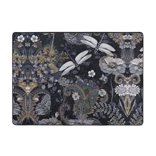Moderner Teppich für den Innenbereich, Libellen, graue Teppiche für Schlafzimmer, Wohnzimmer, extra weich und bequem, perfekt für Hartholzböden, 203 x 147 cm von SMSJTMWHN