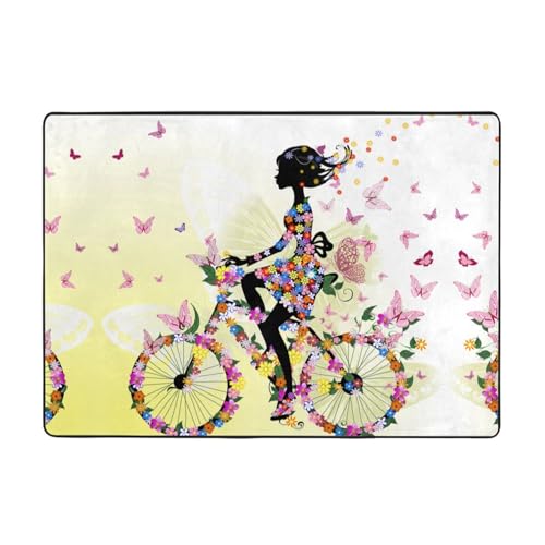 Moderner Teppich für den Innenbereich, Mädchen-Fahrrad, Schmetterlingsteppich für Schlafzimmer, Wohnzimmer, extra weich und bequem, perfekt für Hartholzböden, 203 x 147 cm Moderner Teppich für den Innenbereich, Mädchen-Fahrrad, Schmetterlingsteppich für Schlafzimmer, Wohnzimmer, extra weich und bequem, perfekt für Hartholzböden, 203 x 147 cm von SMSJTMWHN