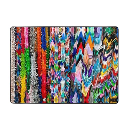 Moderner Teppich für den Innenbereich, Origami, mehrfarbig, Papierbastelkraniche, Teppiche für Schlafzimmer, Wohnzimmer, extra weich und bequem, perfekt für Hartholzböden, 203 x 147 cm Moderner Teppich für den Innenbereich, Origami, mehrfarbig, Papierbastelkraniche, Teppiche für Schlafzimmer, Wohnzimmer, extra weich und bequem, perfekt für Hartholzböden, 203 x 147 cm von SMSJTMWHN