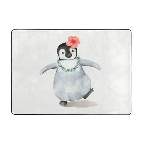 Moderner Teppich für den Innenbereich, Pinguin mit Blumen, Teppiche für Schlafzimmer, Wohnzimmer, extra weich und bequem, perfekt für Hartholzböden, 203 x 147 cm von SMSJTMWHN