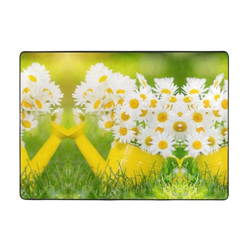 Moderner Teppich für den Innenbereich, Sommer-Teppiche mit Gänseblümchen, für Schlafzimmer, Wohnzimmer, extra weich und bequem, perfekt für Hartholzböden, 203 x 147 cm von SMSJTMWHN