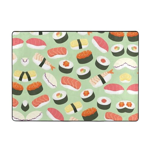 Moderner Teppich für den Innenbereich, Sushi-Lebensmittel-Muster, Teppiche für Schlafzimmer, Wohnzimmer, extra weich und bequem, perfekt für Hartholzböden, 203 x 147 cm von SMSJTMWHN