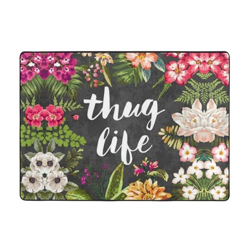 Moderner Teppich für den Innenbereich, Thug Life Blumen, Teppiche für Schlafzimmer, Wohnzimmer, extra weich und bequem, perfekt für Hartholzböden, 203 x 147 cm von SMSJTMWHN