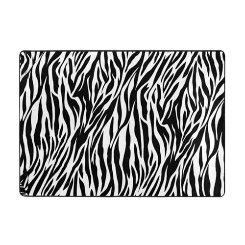 Moderner Teppich für den Innenbereich, Zebramuster, Teppiche für Schlafzimmer, Wohnzimmer, extra weich und bequem, perfekt für Hartholzböden, 203 x 147 cm von SMSJTMWHN
