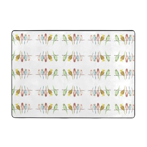 Moderner Teppich für den Innenbereich, bunte Papageien auf Baum, Teppiche für Schlafzimmer, Wohnzimmer, extra weich und bequem, perfekt für Hartholzböden, 203 x 147 cm von SMSJTMWHN