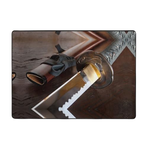 Moderner Teppich für den Innenbereich, japanisches Samuraischwert-Teppich für Schlafzimmer, Wohnzimmer, extra weich und bequem, perfekt für Hartholzböden, 203 x 147 cm von SMSJTMWHN