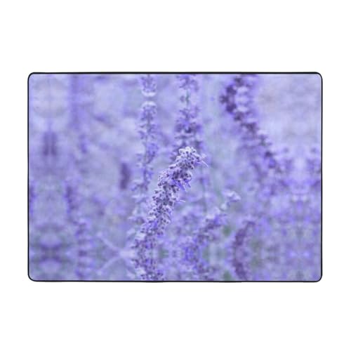 Moderner Teppich für den Innenbereich, lila Lavendelfarbene Blumen, Teppiche für Schlafzimmer, Wohnzimmer, extra weich und bequem, perfekt für Hartholzböden, 203 x 147 cm von SMSJTMWHN