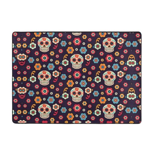 Moderner Teppich für den Innenbereich, mexikanischer Totenkopf-Teppich für Schlafzimmer, Wohnzimmer, extra weich und bequem, perfekt für Hartholzböden, 203 x 147 cm von SMSJTMWHN