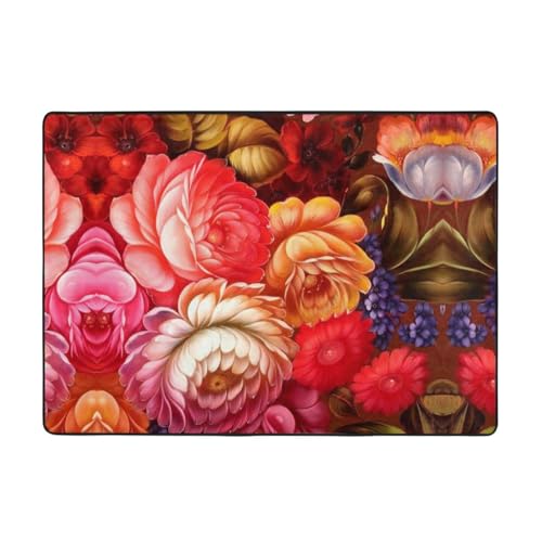 Moderner Teppich für den Innenbereich, rote schöne Blumen-Teppiche für Schlafzimmer, Wohnzimmer, extra weich und bequem, perfekt für Hartholzböden, 203 x 147 cm von SMSJTMWHN