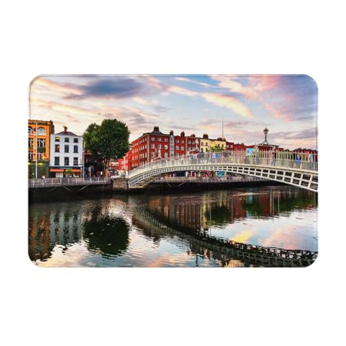 SMSJTMWHN Fußmatte mit Aufschrift "Welcome Mat", Motiv: Brücke, Sonnenuntergang, Flusslandschaft, für den Innen- und Außenbereich, flache Bodenmatten, leicht zu reinigen, Vordereingangsteppich von SMSJTMWHN