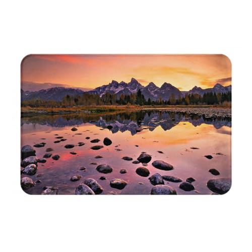 SMSJTMWHN Fußmatte mit Aufschrift "Welcome Matte, Mountain View at Sunrise", Fußmatten für Innen- und Außenbereich, flache Bodenmatten, leicht zu reinigen, Vordereingangsteppich, Heimdekoration, 61 x von SMSJTMWHN