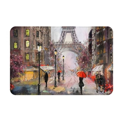 SMSJTMWHN Fußmatte mit Aufschrift "Welcome Matte, Rainy Street in Paris", Fußmatten für Innen- und Außenbereich, flache Bodenmatten, leicht zu reinigen, Vordereingangsteppich, Heimdekoration, 61 x von SMSJTMWHN