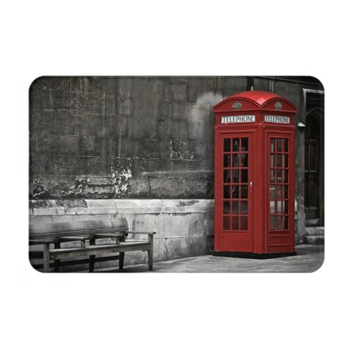 SMSJTMWHN Fußmatte mit Aufschrift "Welcome Matte, Telefonzelle in Londoner Straßen" für den Innen- und Außenbereich, flache Fußmatten, leicht zu reinigen, Vordereingangsteppich, Heimdekoration, 61 x von SMSJTMWHN