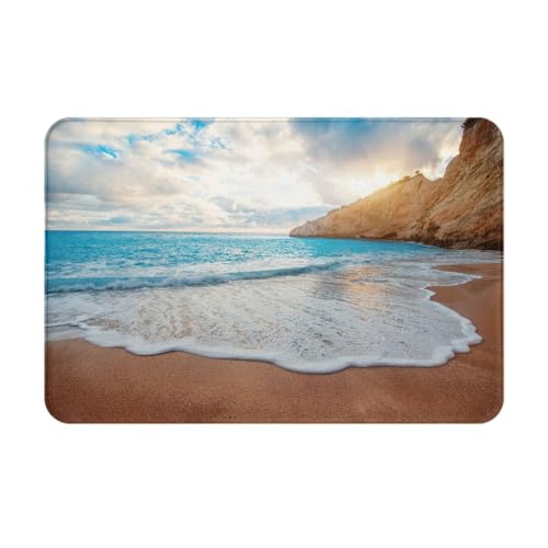 SMSJTMWHN Fußmatte mit Aufschrift "Welcome Matte, Water Rush to Tropical Beach", für Innen- und Außenbereich, flache Bodenmatten, leicht zu reinigen, Vordereingangsteppich, Heimdekoration, 61 x 40,6 von SMSJTMWHN