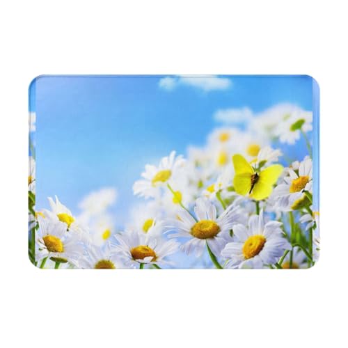 SMSJTMWHN Fußmatte mit Motiv "Welcome Mat", Schmetterling auf Gänseblümchen, für den Innen- und Außenbereich, flache Bodenmatten, leicht zu reinigen, Vordereingangsteppich, Heimdekoration, 61 x 40,6 von SMSJTMWHN
