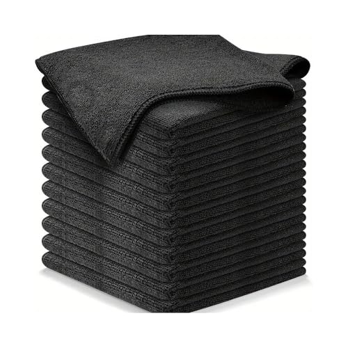 10 Stück Mikrofaser Reinigungstücher Lappen 25 * 25CM Schwarz Allzwecktücher Weich Putztüch Mikrofasertücher Saugfähige Küche Tücher Geschirrtücher Fusselfrei Waschbare Putzlappen für Haus Auto von SMTCM