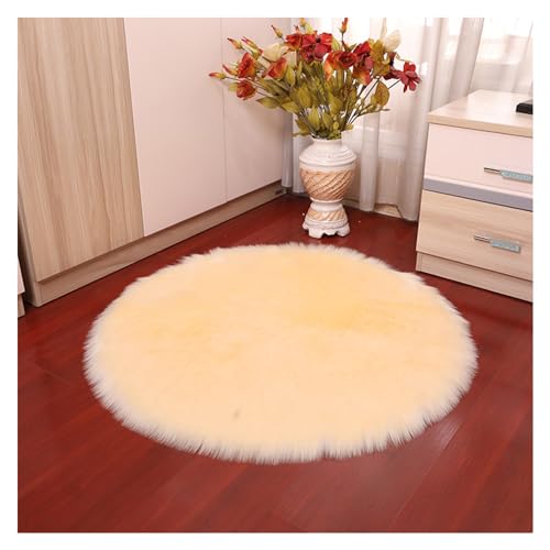 Faux Lammfell Schaffell Runder Teppich 45*45cm Beige Flauschig Kunstfell Teppich Longhair Fell Weiche Nachahmung Wolle Bettvorleger Sofa Matte Rutschfester Waschbarer Plüsch Fußmatte Heim Deko von SMTCM