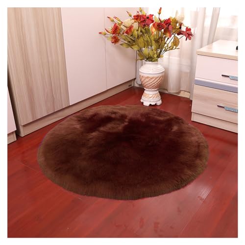 Faux Lammfell Schaffell Runder Teppich 45*45cm Braun Flauschig Kunstfell Teppich Longhair Fell Weiche Nachahmung Wolle Bettvorleger Sofa Matte Rutschfester Waschbarer Plüsch Fußmatte Heim Deko von SMTCM