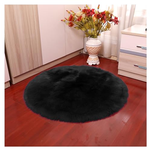Faux Lammfell Schaffell Runder Teppich 45*45cm Schwarz Flauschig Kunstfell Teppich Longhair Fell Weiche Nachahmung Wolle Bettvorleger Sofa Matte Rutschfester Waschbarer Plüsch Fußmatte Heim Deko Faux Lammfell Schaffell Runder Teppich 45*45cm Schwarz Flauschig Kunstfell Teppich Longhair Fell Weiche Nachahmung Wolle Bettvorleger Sofa Matte Rutschfester Waschbarer Plüsch Fußmatte Heim Deko von SMTCM