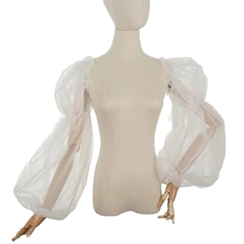 SMTCM 1 Paar Abnehmbare Puffärmel für Hochzeitskleid Weiß Brautärmel Tüll Armel mit Spandex Band Durchsichtige Armstulpen Armabdeckung Brautzubehör Fingerlose Handschuhe Lange Fakeärmel für Damen von SMTCM