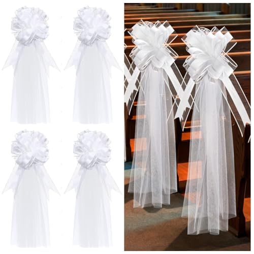 SMTCM 4er-Set Hochzeitsschleifen mit Tüllschwänzen Weiß Lange Stuhlschleifen Tüll Hochzeitsgang Dekorationen Kirchenbänke Geschenkschleife Hochzeitsdeko Autoschleifen Große Schleife für Brautparty SMTCM 4er-Set Hochzeitsschleifen mit Tüllschwänzen Weiß Lange Stuhlschleifen Tüll Hochzeitsgang Dekorationen Kirchenbänke Geschenkschleife Hochzeitsdeko Autoschleifen Große Schleife für Brautparty von SMTCM