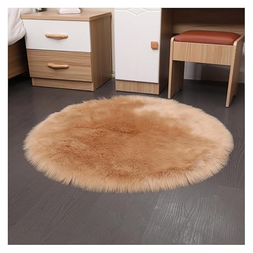 SMTCM Faux Lammfell Schaffell Runder Teppich 35 * 35cm Soja Flauschig Kunstfell Teppich Longhair Fell Weiche Nachahmung Wolle Bettvorleger Sofa Matte Rutschfester Waschbarer Plüsch Fußmatte Heim Deko von SMTCM